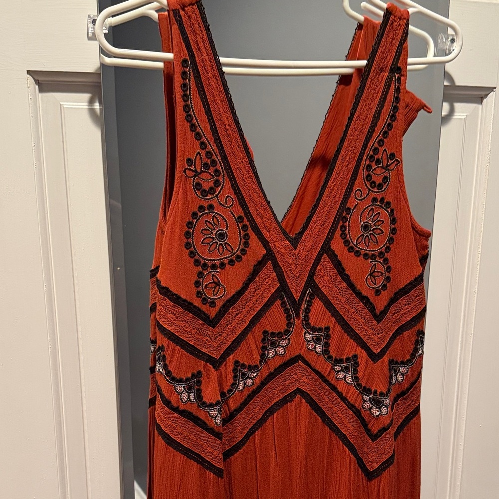 Embroidered Orange Sleeveless Dress